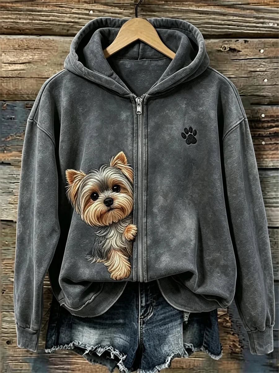 Cute Yorkshire Terrier Yorkie Dog Zip Hoodie Puppy Paw Merch Gift For Her - Merchluma