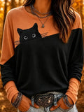 Cute Black Cat Peeking Pocket Sweatshirt Halloween Spooky Merch Gift For Her - Merchluma
