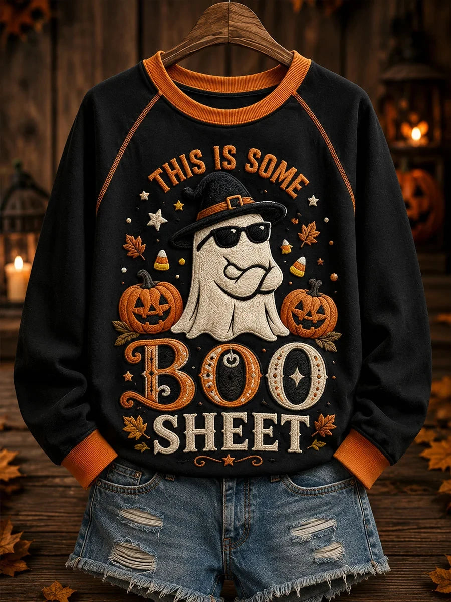This Is Some Boo Sheet Sweatshirt Cute Ghost Halloween Apparel Gift For Her - Merchluma