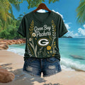 Green Bay Packers Floral Boho Football Team V-Neck Shirt Packers Merch Gifts For Sisters - Merchluma