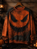 Stitched Pumpkin Face Halloween Sweatshirt Spooky Jack-O'-Lantern Clothing Gift Ideas - Merchluma