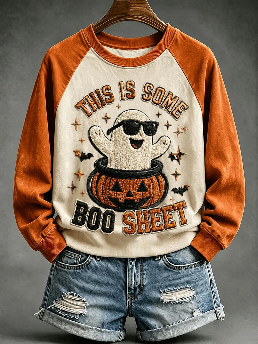 This Is Some Boo Sheet Sweatshirt Cute Ghost Pumpkin Jack O Lantern Apparel Gift For Her - Merchluma