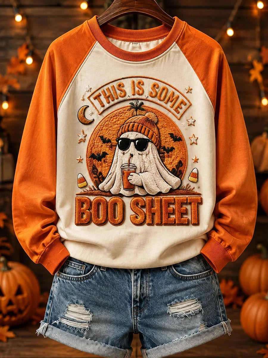 This Is Some Boo Sheet Sweatshirt Cute Sunglasses Ghost Halloween Apparel Gift For Her - Merchluma