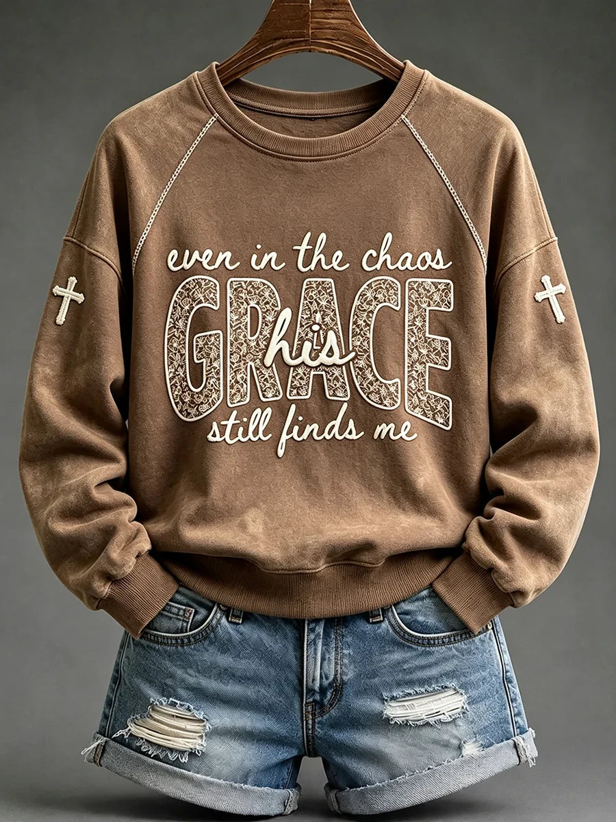 Even In The Chaos His Grace Still Finds Me Sweatshirt Leopard Christian Cross Clothes Gift - Merchluma