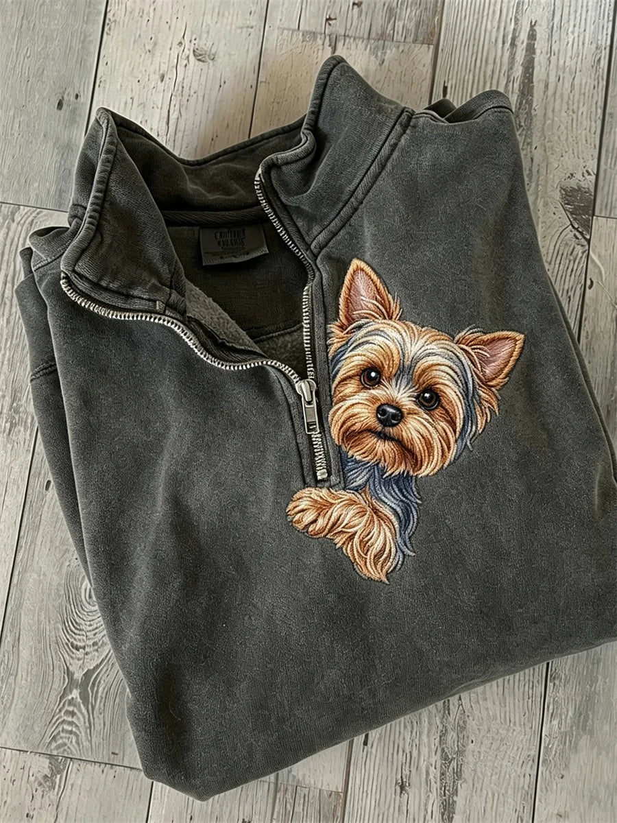 Cute Yorkshire Terrier Half Zip Sweatshirt Dog Paw Apparel Gift For Her - Merchluma