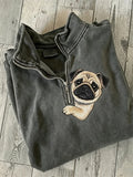 Cute Fawn Pug Dog Half Zip Sweatshirt Peeking Puppy Apparel Gift For Her - Merchluma