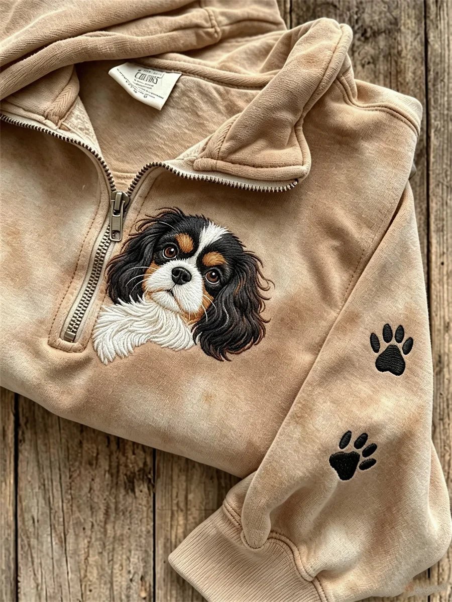 Cute Cavalier King Charles Dog Half Zip Sweatshirt Puppy Paw Merch Gift For Her - Merchluma