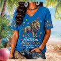 Detroit Lions Autism Awareness Puzzle Piece V-Neck Shirt Detroit Lions Merch Gift For Mom - Merchluma