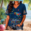 New England Patriots Autism Awareness Puzzle Logo V-Neck Shirt NE Patriots Merch Fan Gifts - Merchluma