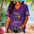 Minnesota Vikings Autism Awareness Puzzle Piece V-Neck Shirt MN Vikings Merch Gift For Women - Merchluma