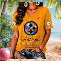 Pittsburgh Steelers Autism Awareness Puzzle Piece V-Neck Shirt Pittsburgh Steelers Merch - Merchluma