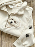 Cute White Bichon Frise Poodle Half Zip Sweatshirt Dog Paw Sleeve Clothes Gift For Her - Merchluma