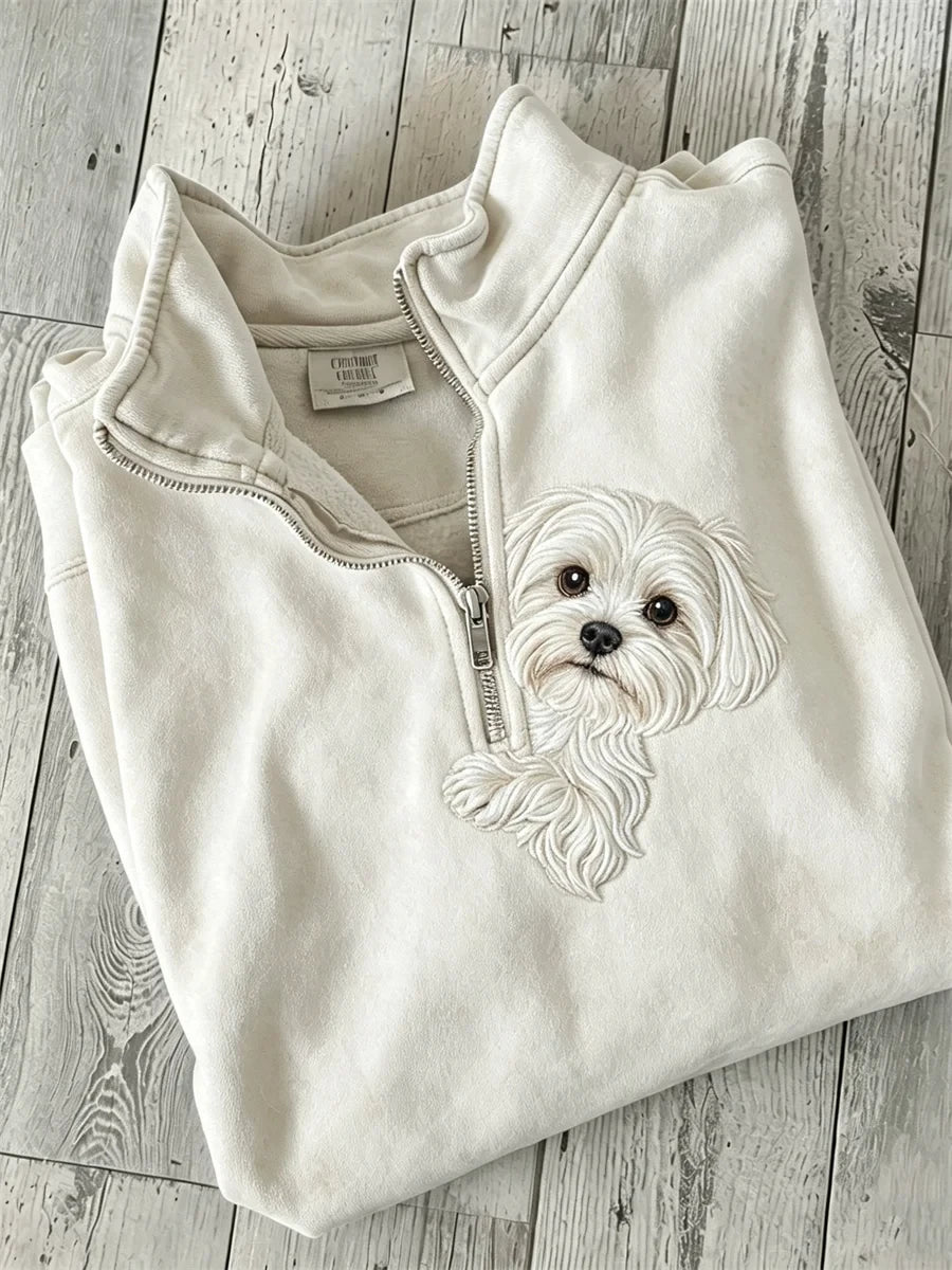 Maltese Dog Half Zip Sweatshirt Cute Fluffy White Puppy Clothing Best Gifts For Husband - Merchluma