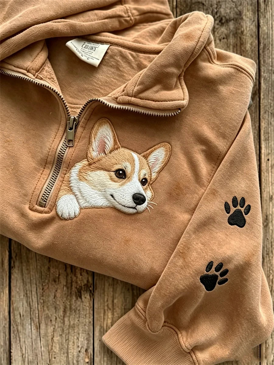 Cute Pembroke Welsh Corgi Dog Half-Zip Sweatshirt Puppy Paw Clothes Gift For Her - Merchluma