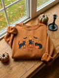 Spooky Haunted House Black Cat Sweatshirt Halloween Pumpkin Moon Star Apparel Gift For Her - Merchluma
