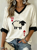He Left The 99 Christian Sheep Cropped Sleeve V-Neck Shirt Faith Merch Gift For Her - Merchluma