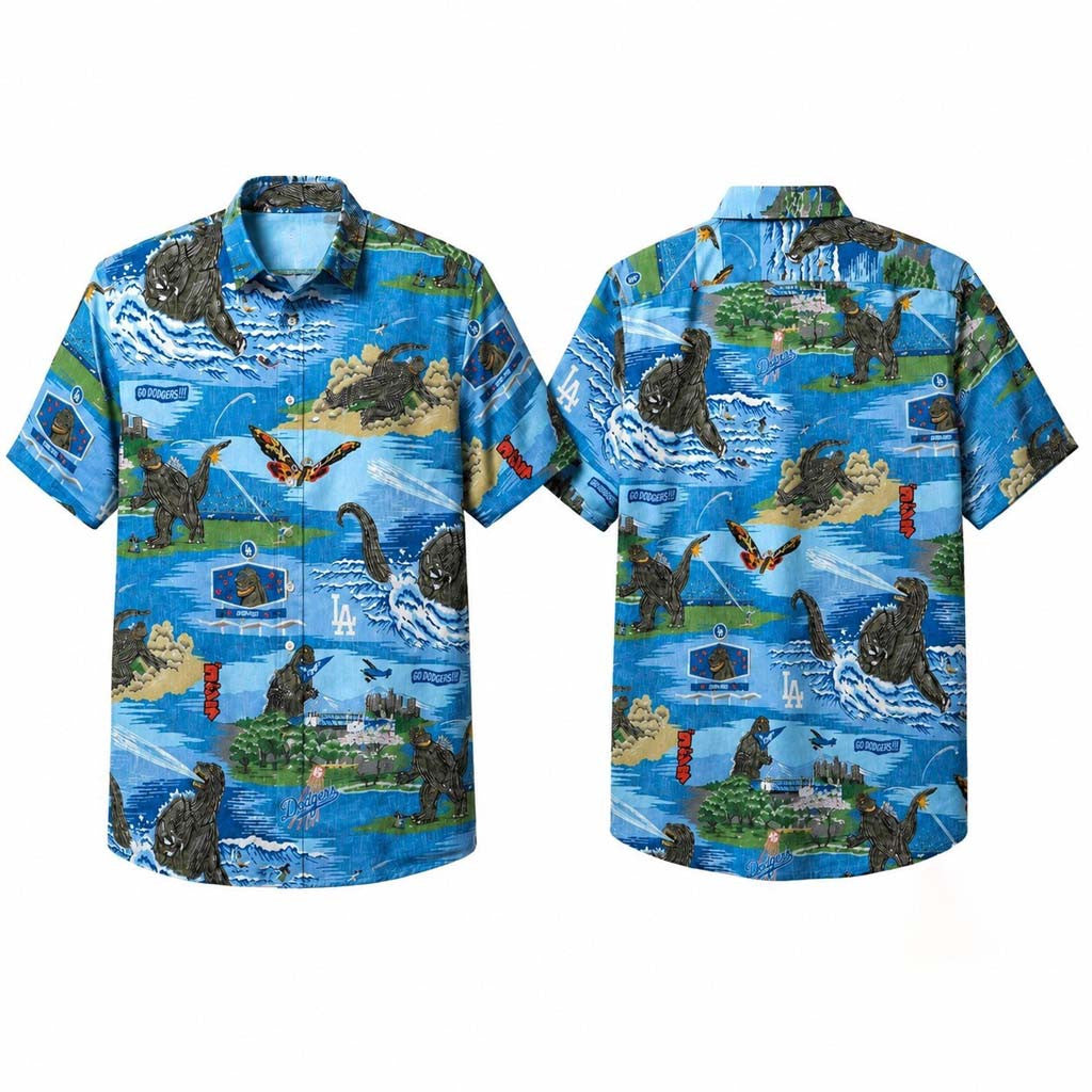 2026 Los Angeles Dodgers Godzilla Hawaiian Shirt LA Dodgers Merch Gifts For Brothers - Merchluma