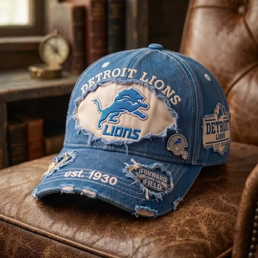 Detroit Lions Distressed Vintage Hat Forward Down The Field Baseball Cap Detroit Lions Merch - Merchluma