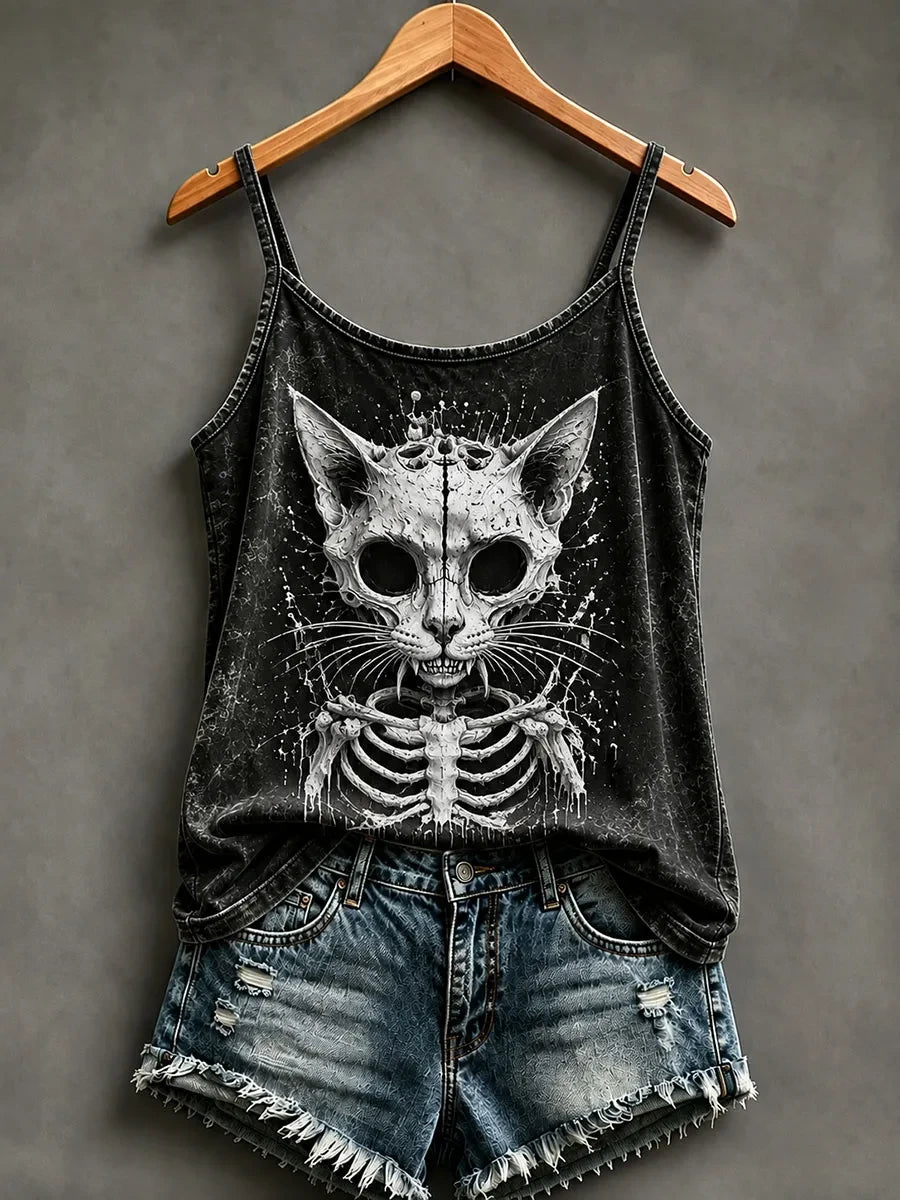 Skeleton Cat Tank Top Halloween Spooky Clothes Halloween Lover Gift - Merchluma