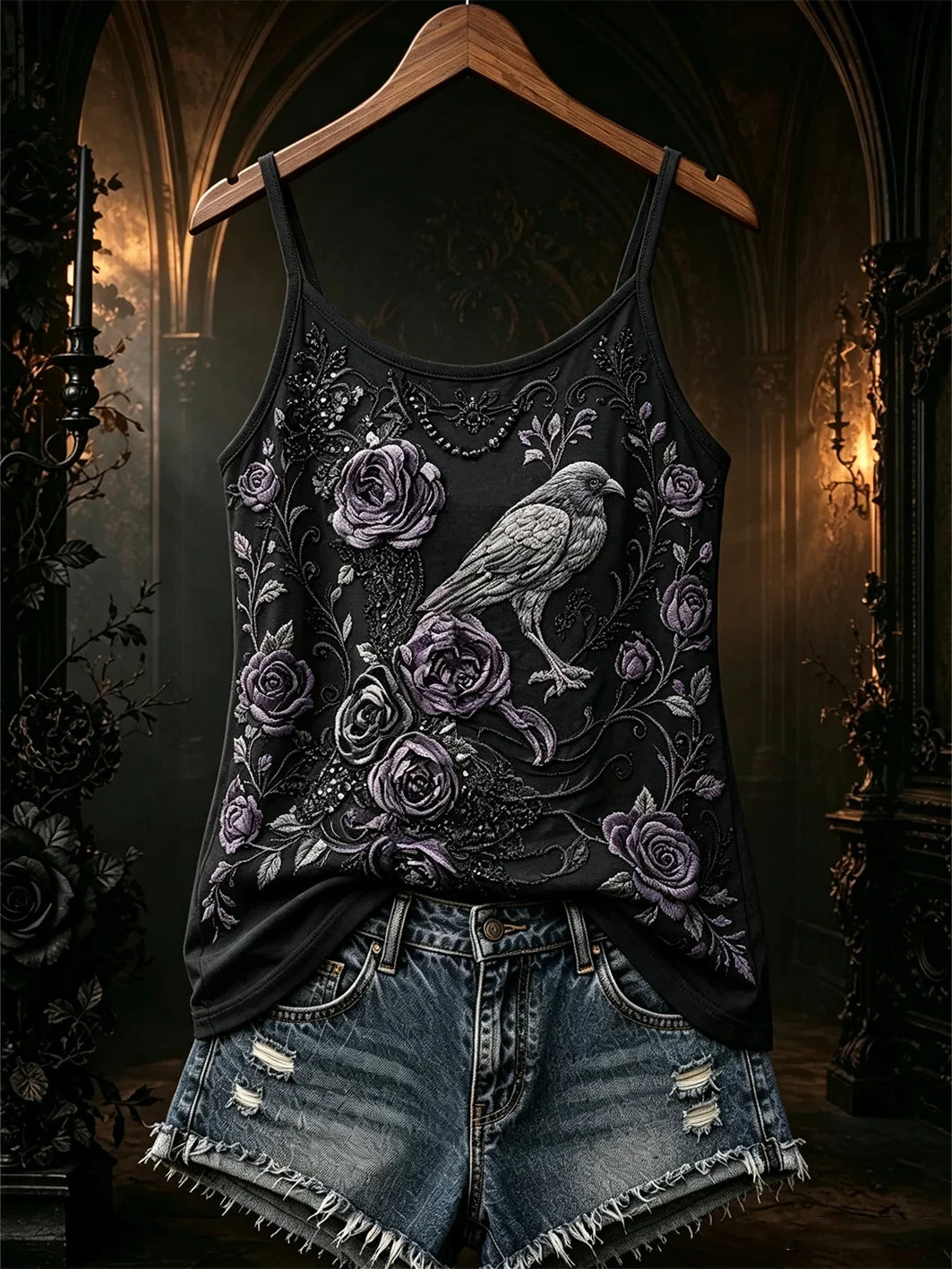 Raven And Roses Tank Top Gothic Floral Merch Present For Halloween Lovers - Merchluma