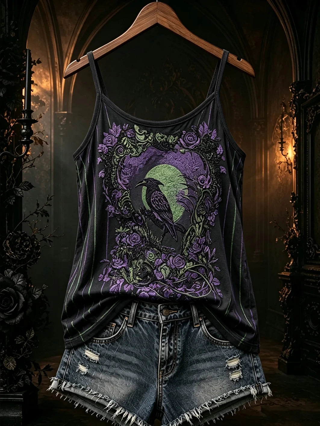 Raven And Skull Dark Tank Top Gothic Raven Clothing Unique Gift For Women - Merchluma