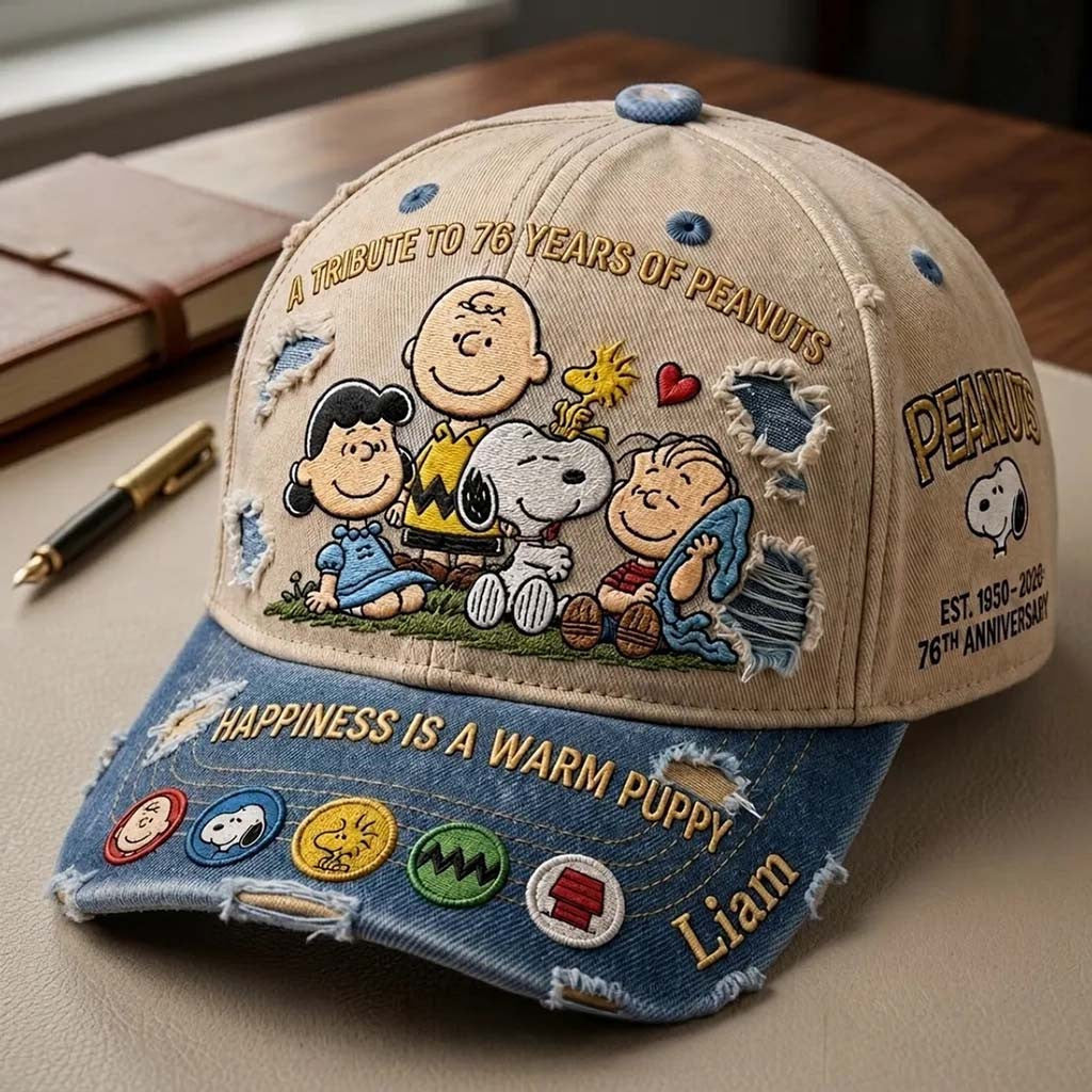 Personalized Peanuts 76th Anniversary Hat Happiness Is A Warm Puppy Cap Gift For Friends - Merchluma