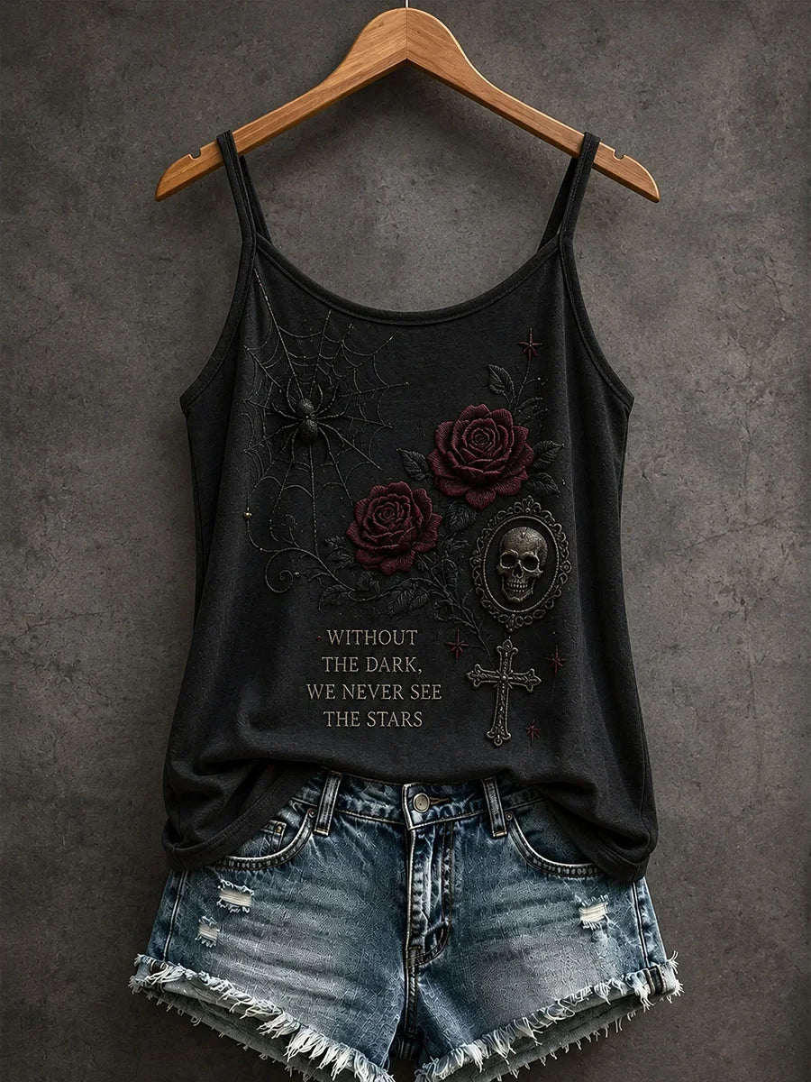 Without The Dark We Never See The Stars Tank Top Gothic Roses Merch Halloween Outfits - Merchluma