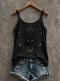 Black Cat Crescent Moon Skulls Tank Top Gothic Halloween Clothing Spooky Gift Ideas - Merchluma