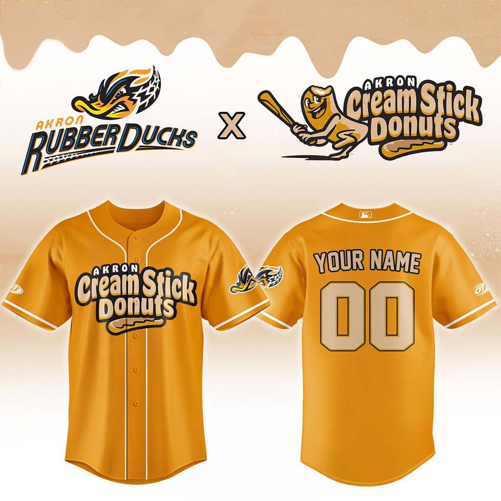 Personalized Akron RubberDucks X Akron Cream Stick Donuts 2026 Yellow Night Jersey Fan Merch - Merchluma