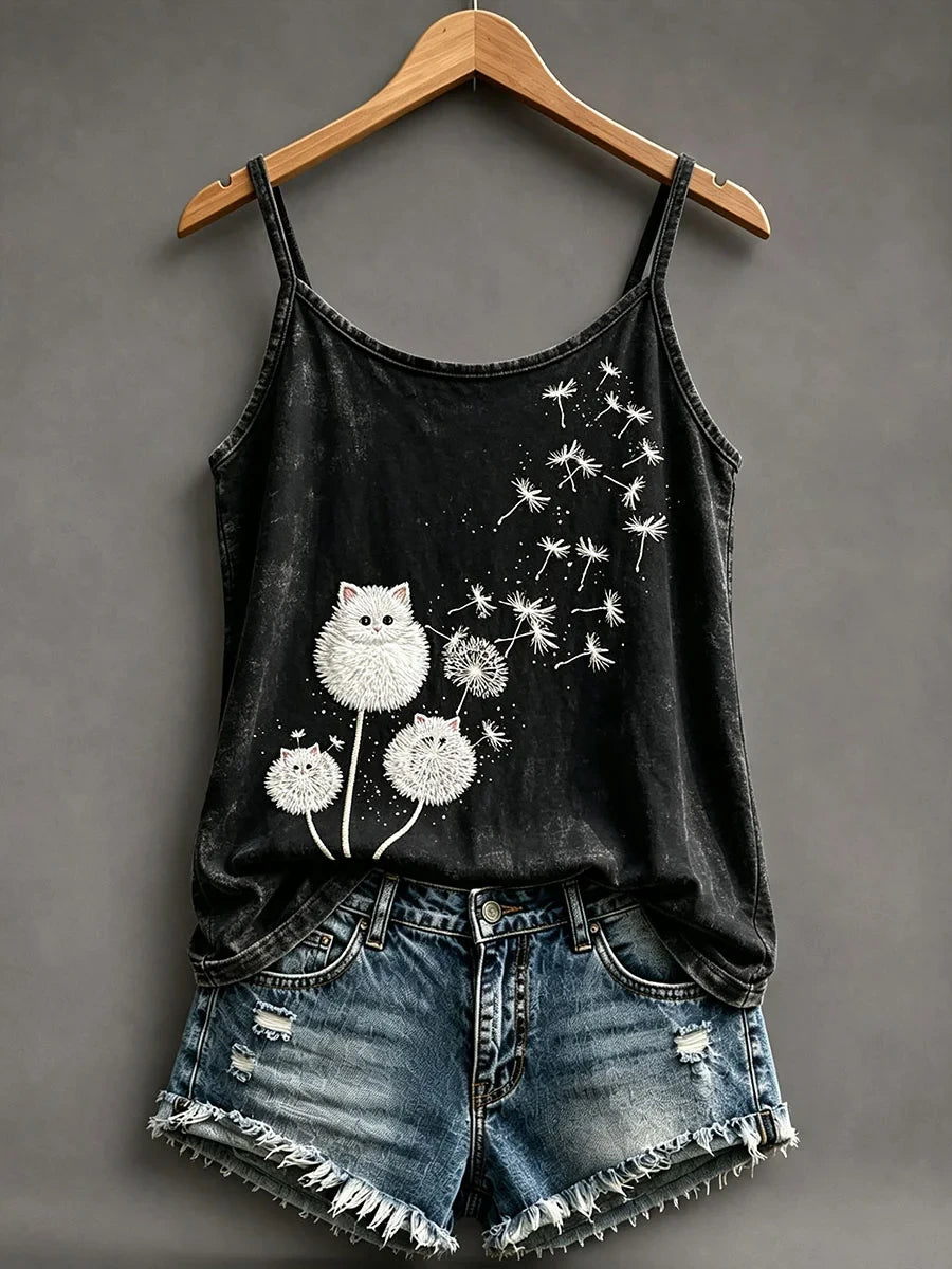 Cute Fluffy Cat Dandelion Tank Top Cat Lover Apparel Gift For Her - Merchluma