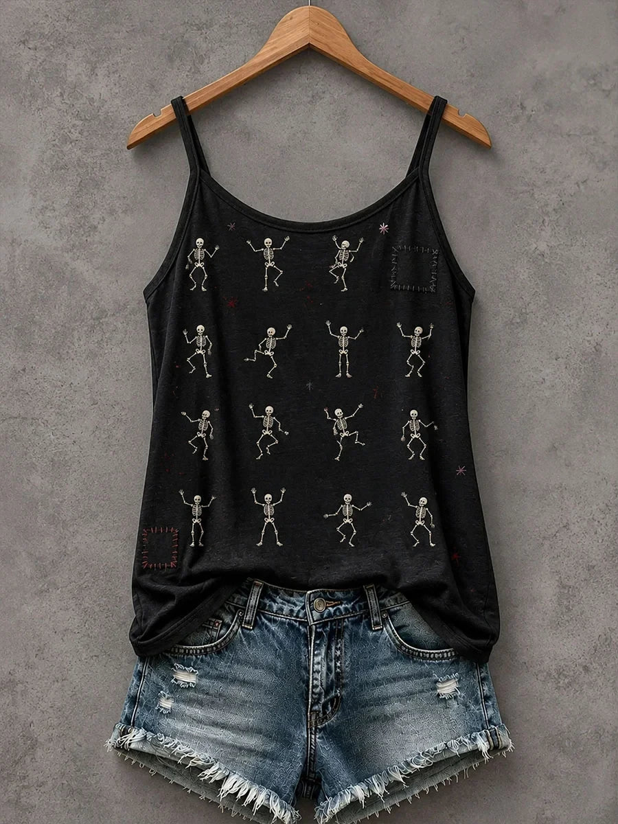 Dancing Skeletons Tank Top Halloween Spooky Merch Meaningful Gifts For Women - Merchluma