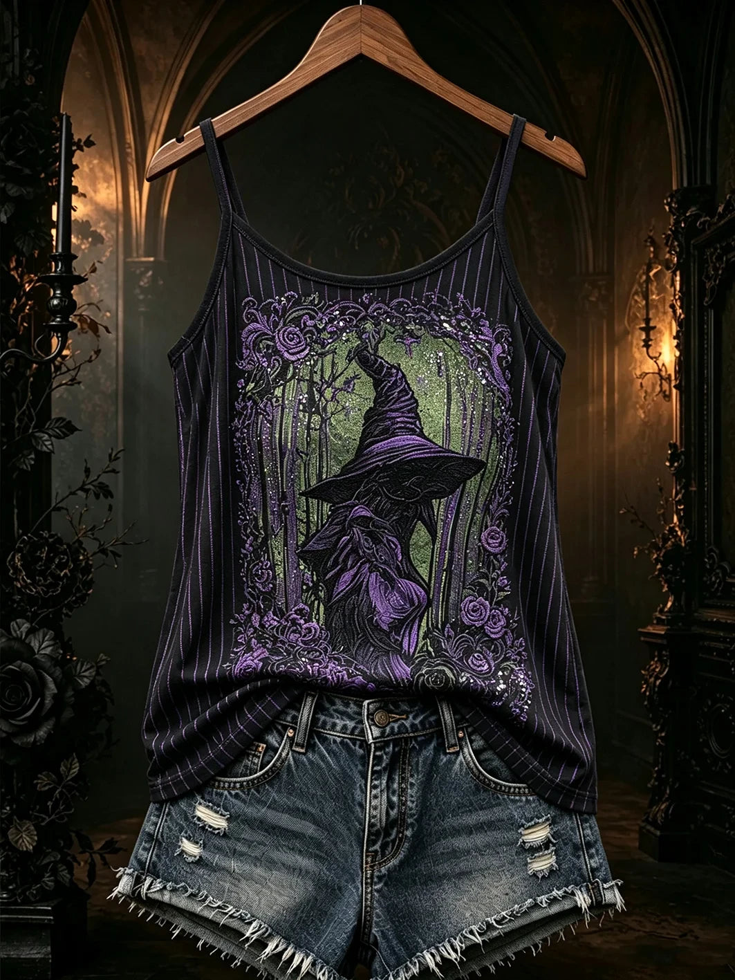 Spooky Forest Witch Tank Top Halloween Witch Clothing Cute Outfit Gift - Merchluma