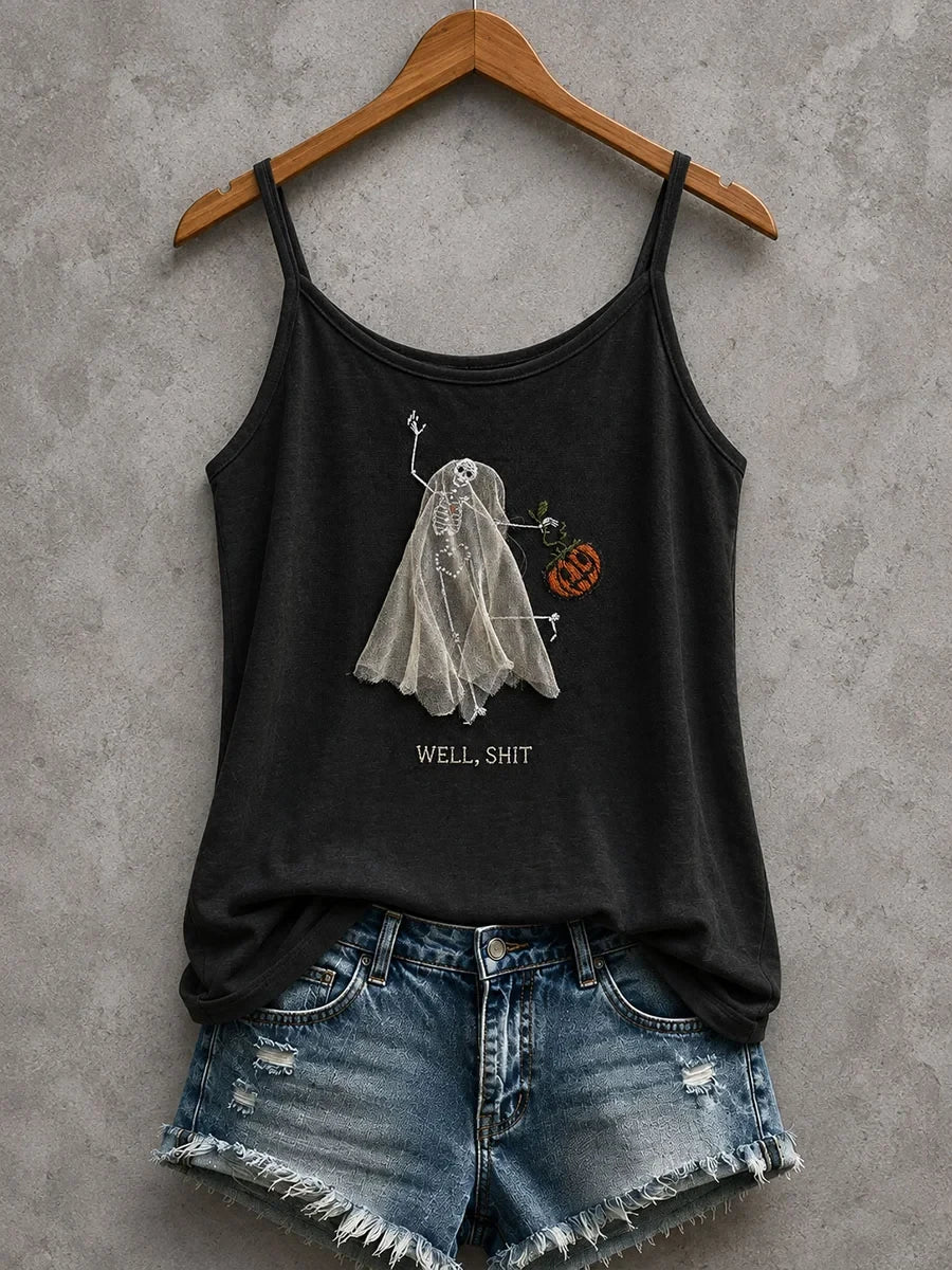 Well Shit Ghost Veil Skeleton Tank Top Halloween Ghost Merch Halloween Gifts For Coworker - Merchluma