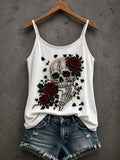 Skull Roses Tank Top Gothic Roses Merch Gift For Halloween Enthusiasts - Merchluma