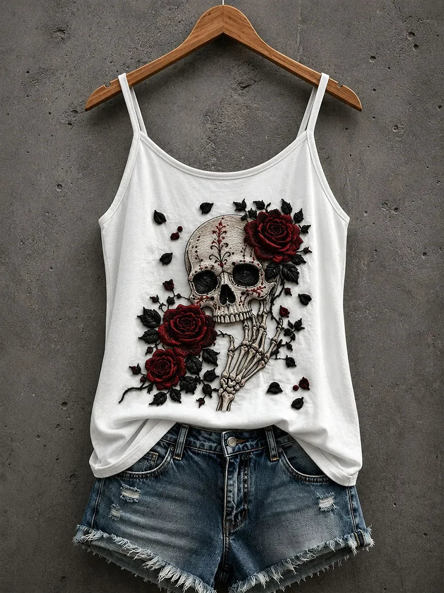 Skull Roses Tank Top Gothic Roses Merch Gift For Halloween Enthusiasts - Merchluma