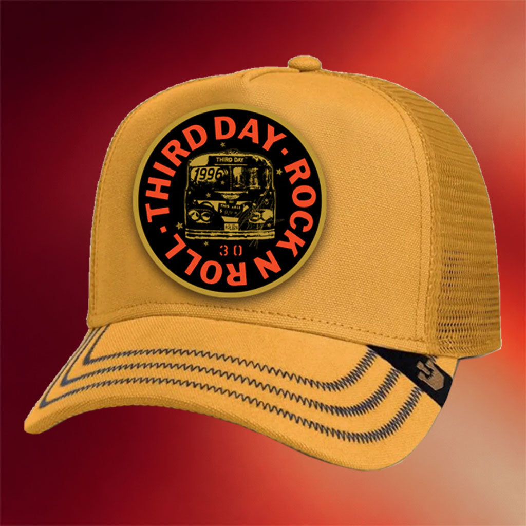 Third Day Merch Yellow Circle Bus Trucker Hat Third Day Rock N Roll Cap Gift Ideas For Fan - Merchluma