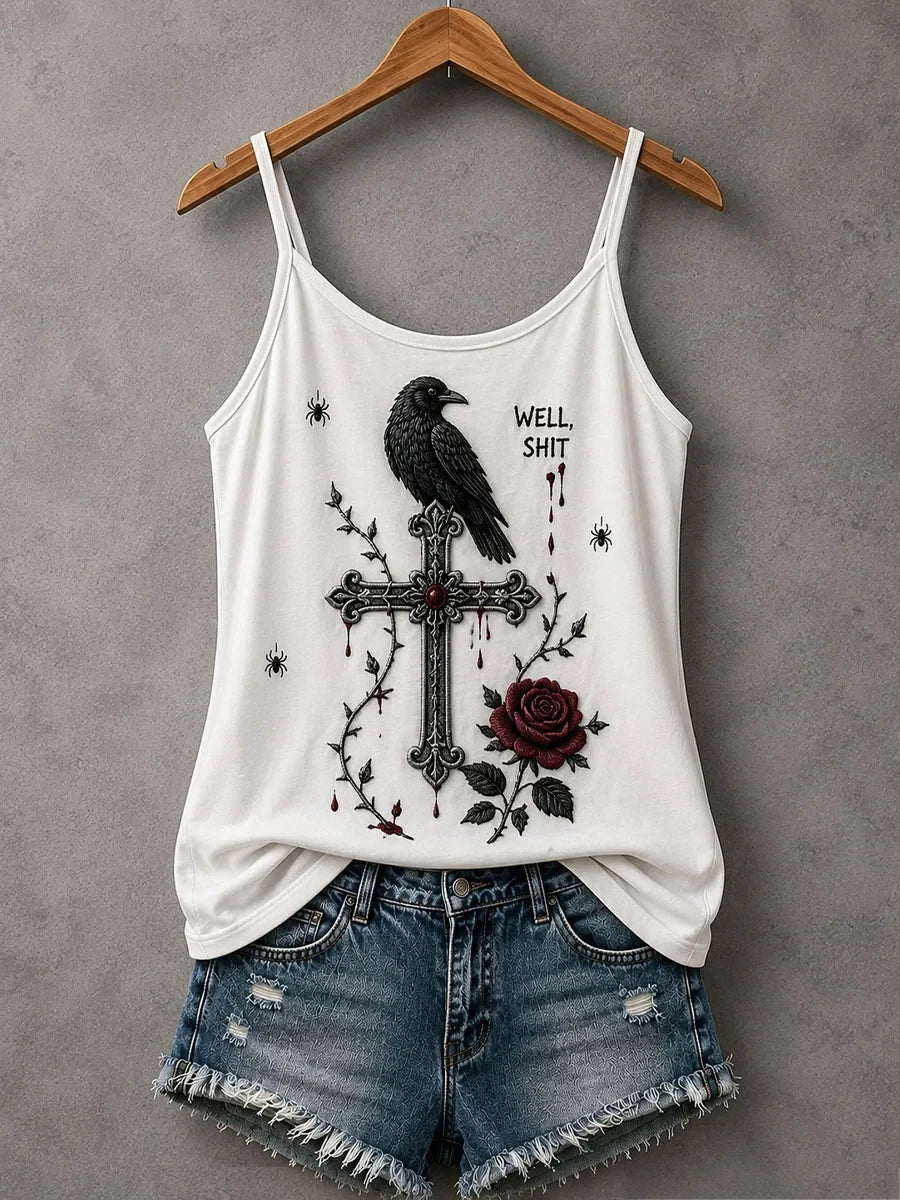 Well Shit Spider Tank Top Gothic Crow Merch Halloween Gifts For Girlfriend - Merchluma