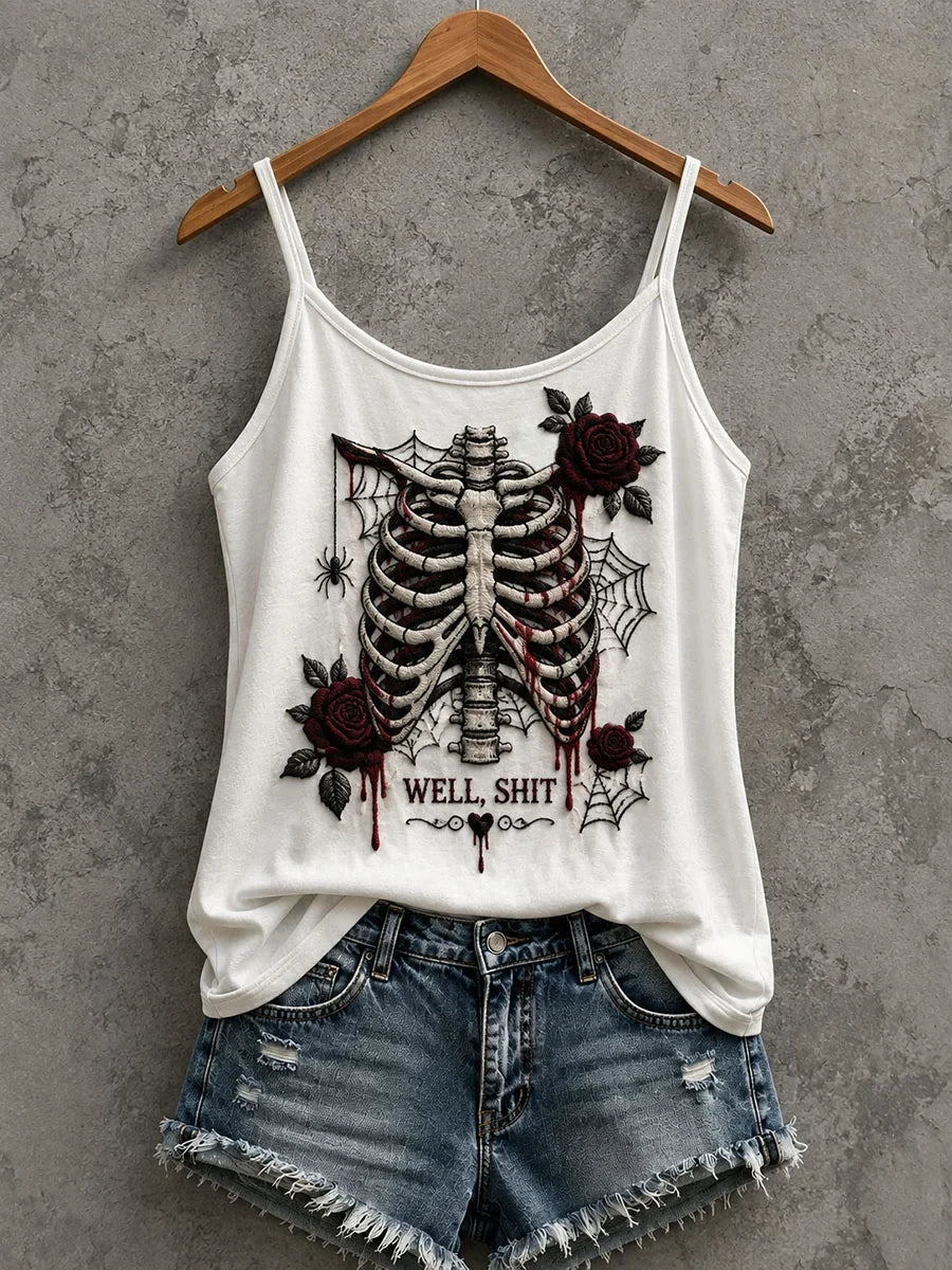 Well Shit Skeletons Roses Tank Top Gothic Skeleton Merch Great Halloween Apparel Ideas - Merchluma