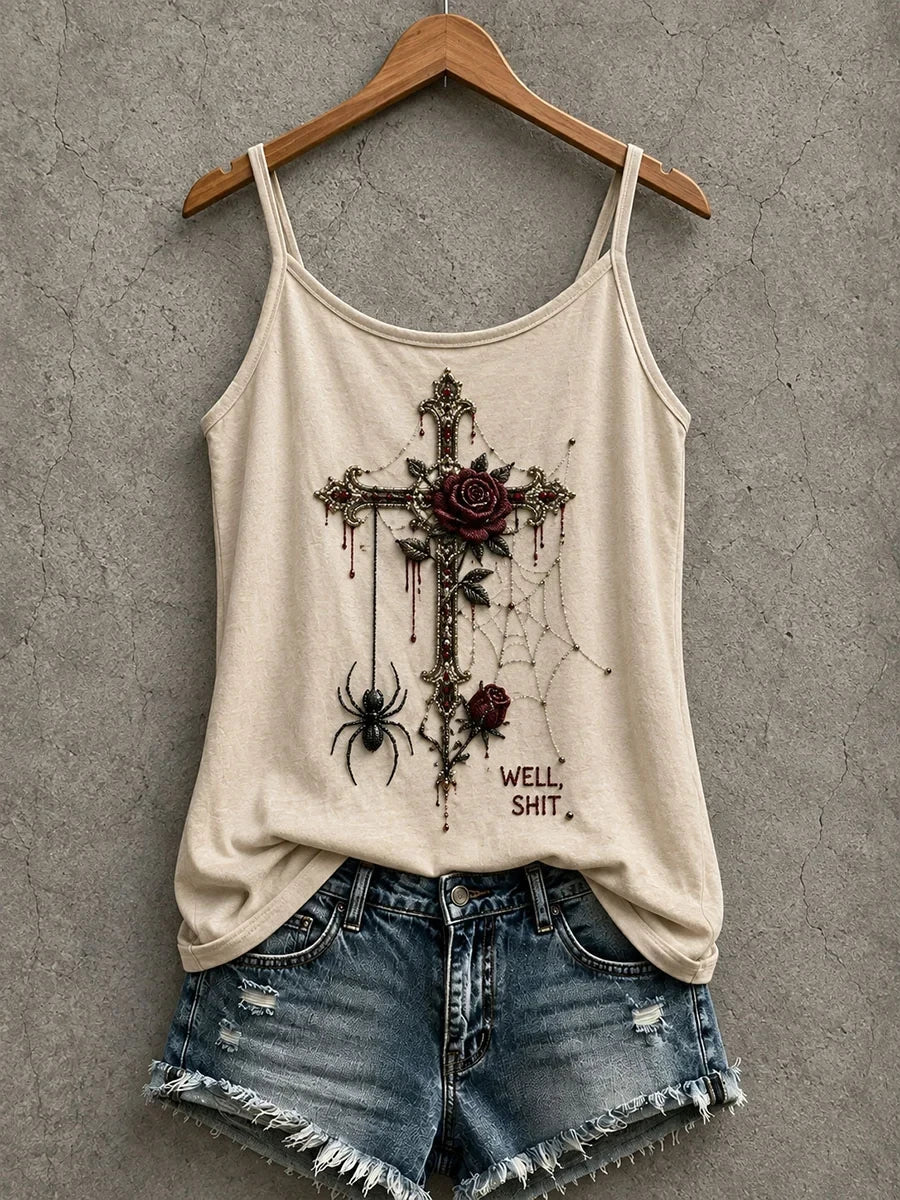 Well Shit Spider Tank Top Gothic Rose Clothing Halloween Gifts For Adults - Merchluma
