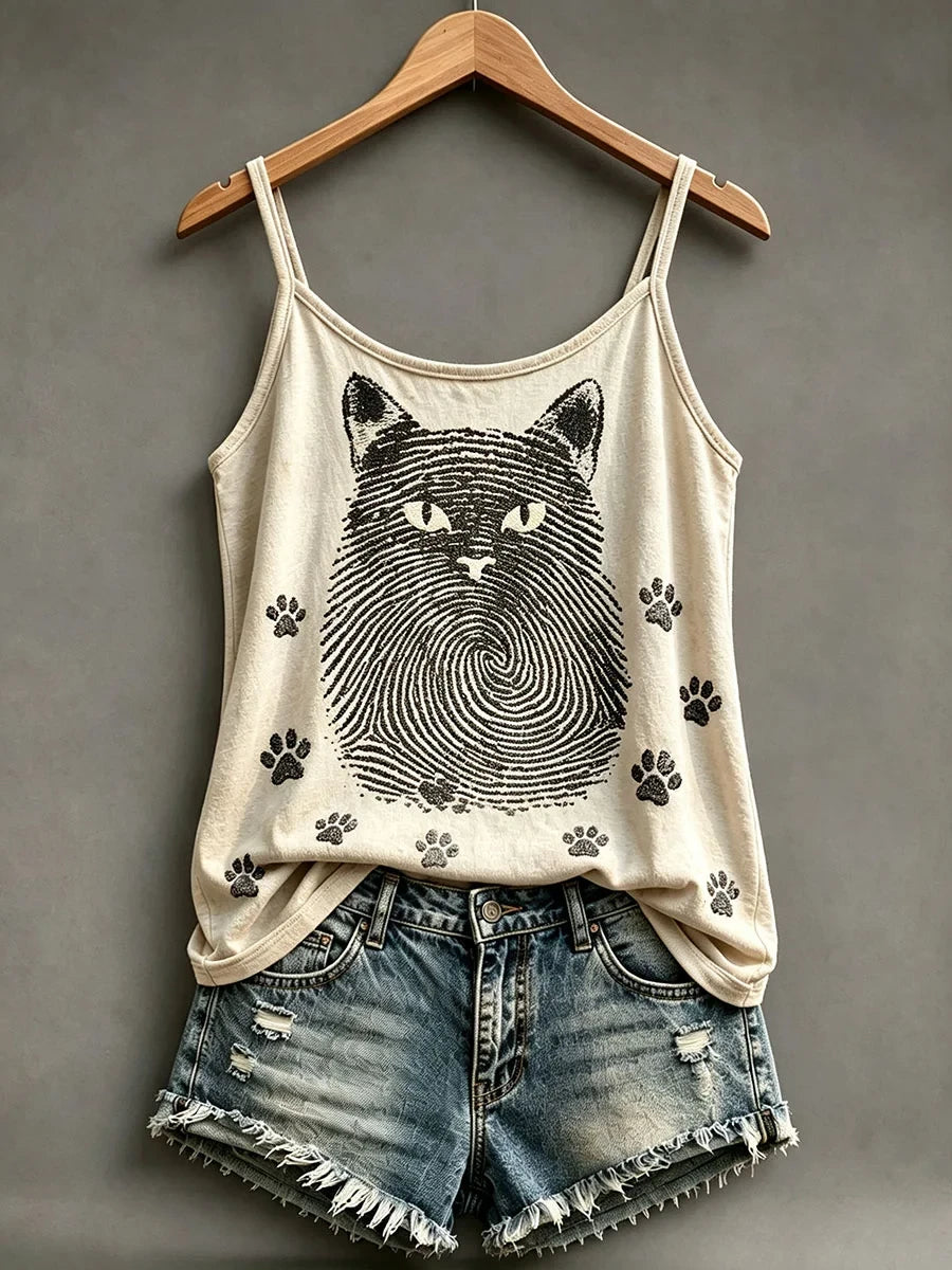 Cat Fingerprint Paw Tank Top Cat Paw Clothes Birthday Gift For Wife - Merchluma