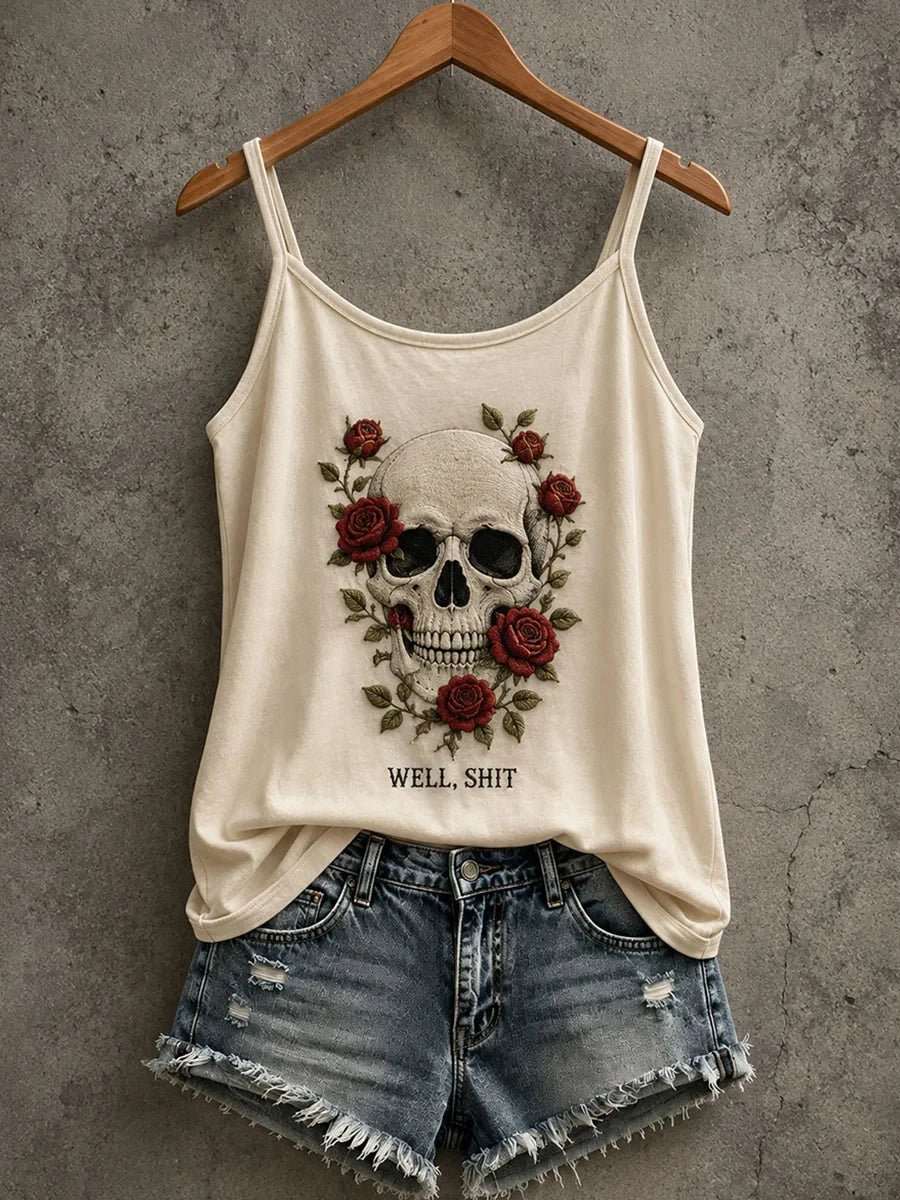 Well Shit Skull Tank Top Skull Roses Clothes Birthday Gift Ideas For Wife - Merchluma