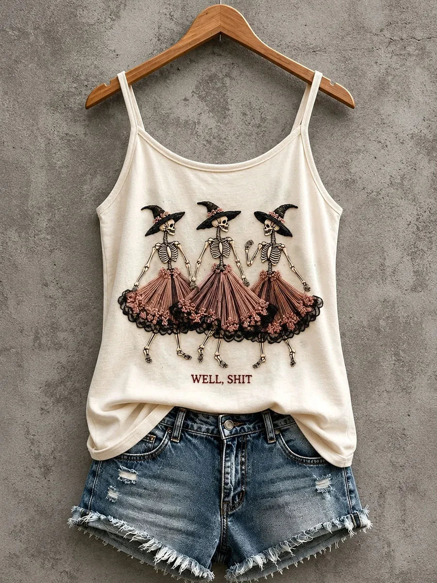 Well Shit Dancing Witch Skeletons Tank Top Halloween Spooky Merch Halloween Gifts - Merchluma
