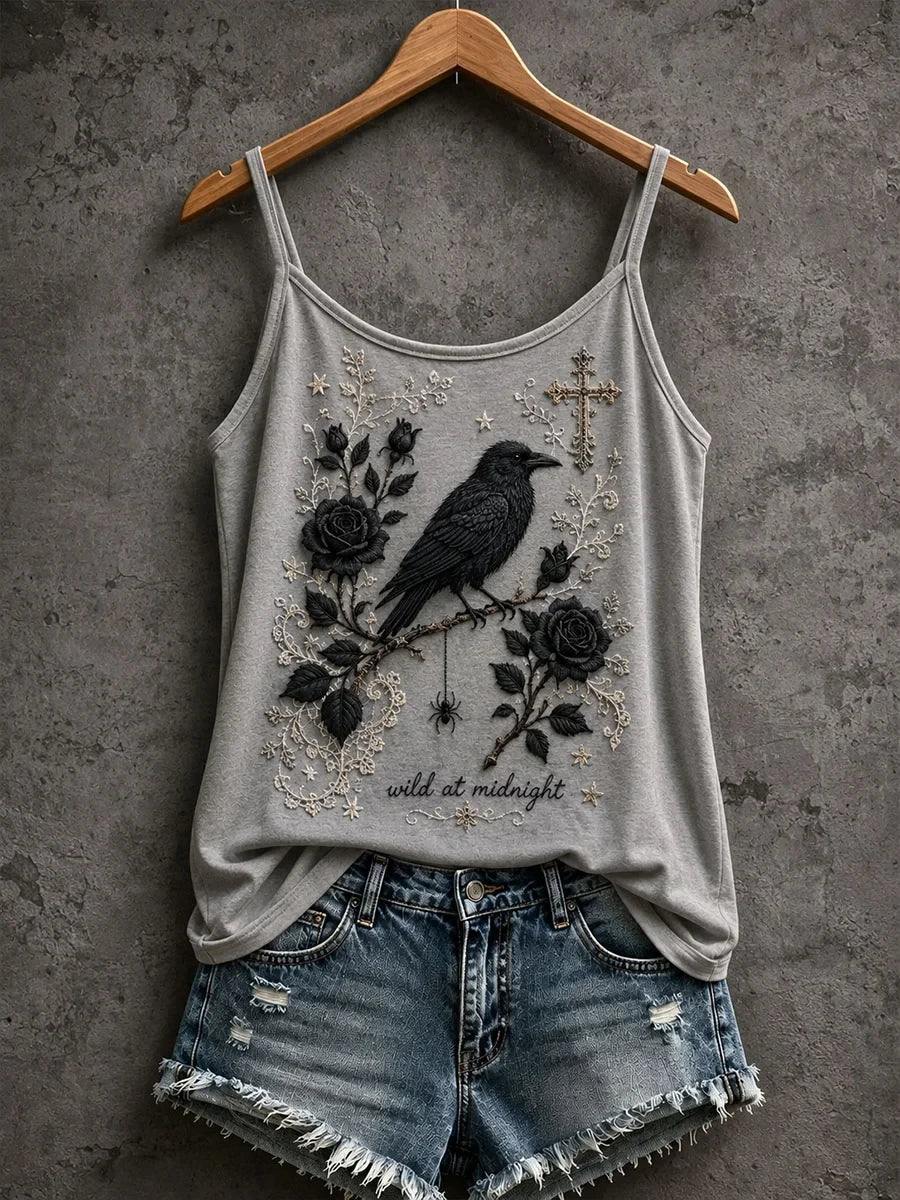 Raven Wild At Midnight Tank Top Gothic Raven Clothes Halloween Lover Gift Ideas - Merchluma