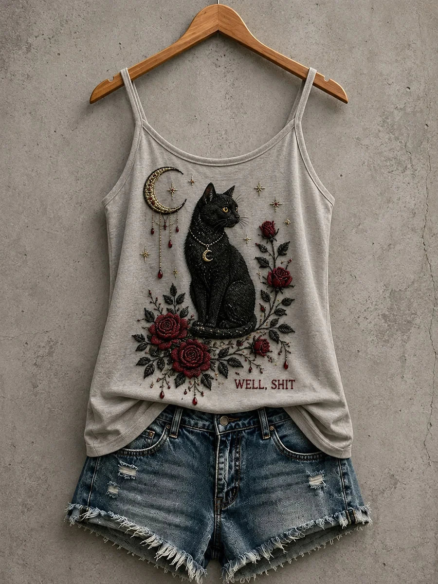 Well Shit Cat Tank Top Gothic Cat Clothing Gift For Halloween Enthusiasts - Merchluma