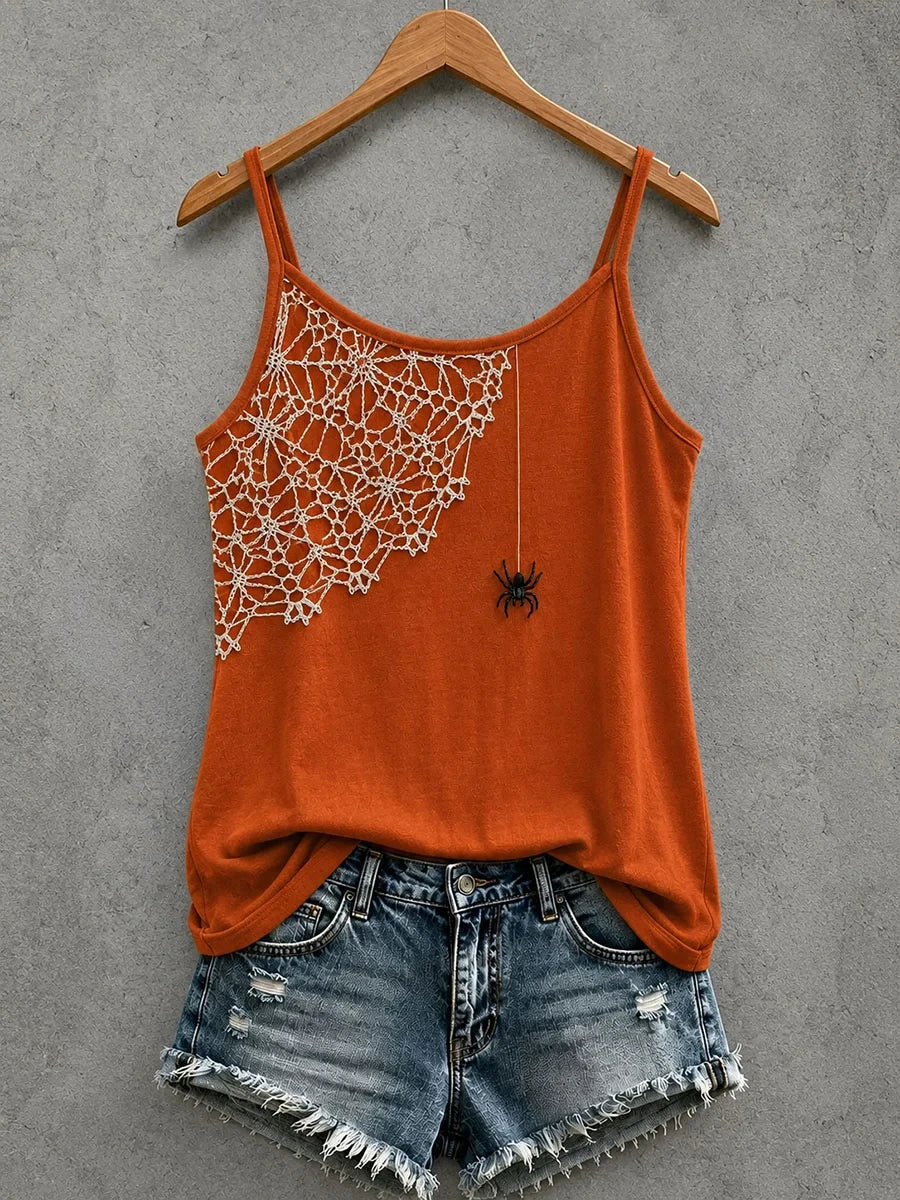 Spider Web Tank Top Halloween Spooky Clothing Halloween Gifts For Women - Merchluma