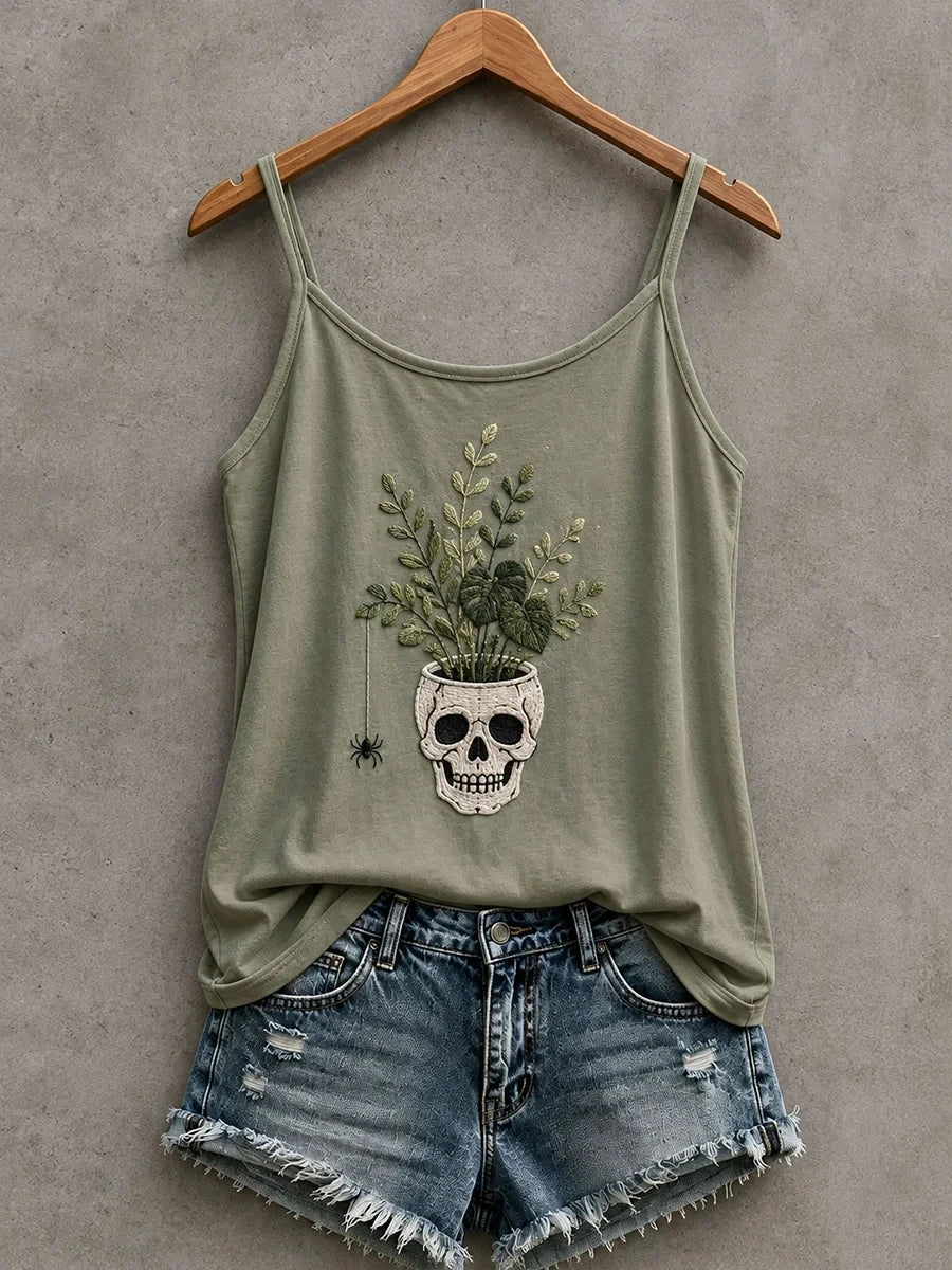 Skull Planter With Spider Tank Top Halloween Spooky Clothing Best Women Halloween Outfit - Merchluma