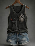 Cat Stitching Anatomical Heart Tank Top Cat He Merch Apparel For Outfit Lovers - Merchluma