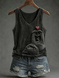Black Cat Heart Paws Tank Top Cat Love Merch Trendy Halloween Apparel - Merchluma