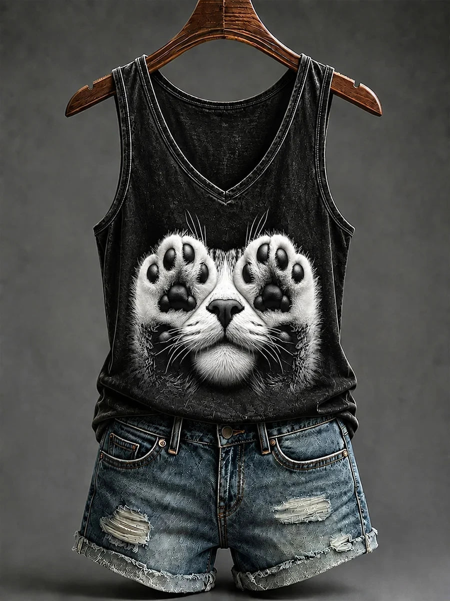 Cute Cat Paw Print Tank Top Cat Lover Apparel Birthday Presents For Her - Merchluma