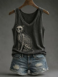 Gothic Skeleton Cat Tank Top Halloween Spooky Dark Merch Gift For Fans - Merchluma
